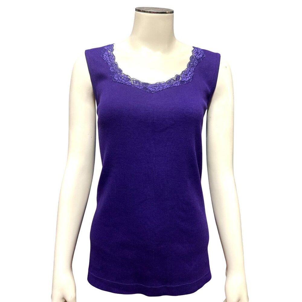 Chicos Scoop Neck Microfiber Lace Contemporary Tank Top Tee Vibrant Royal Purple